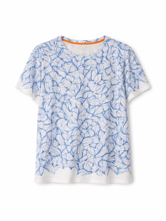 Tory Burch Tops - Tory Burch Blue Leaf Print Tee Size M Lightweight Summer Top Coastal Chic